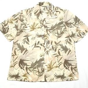 East West Shirt Women's Large Button Up Patted Shoulders Tropical-Print Camping